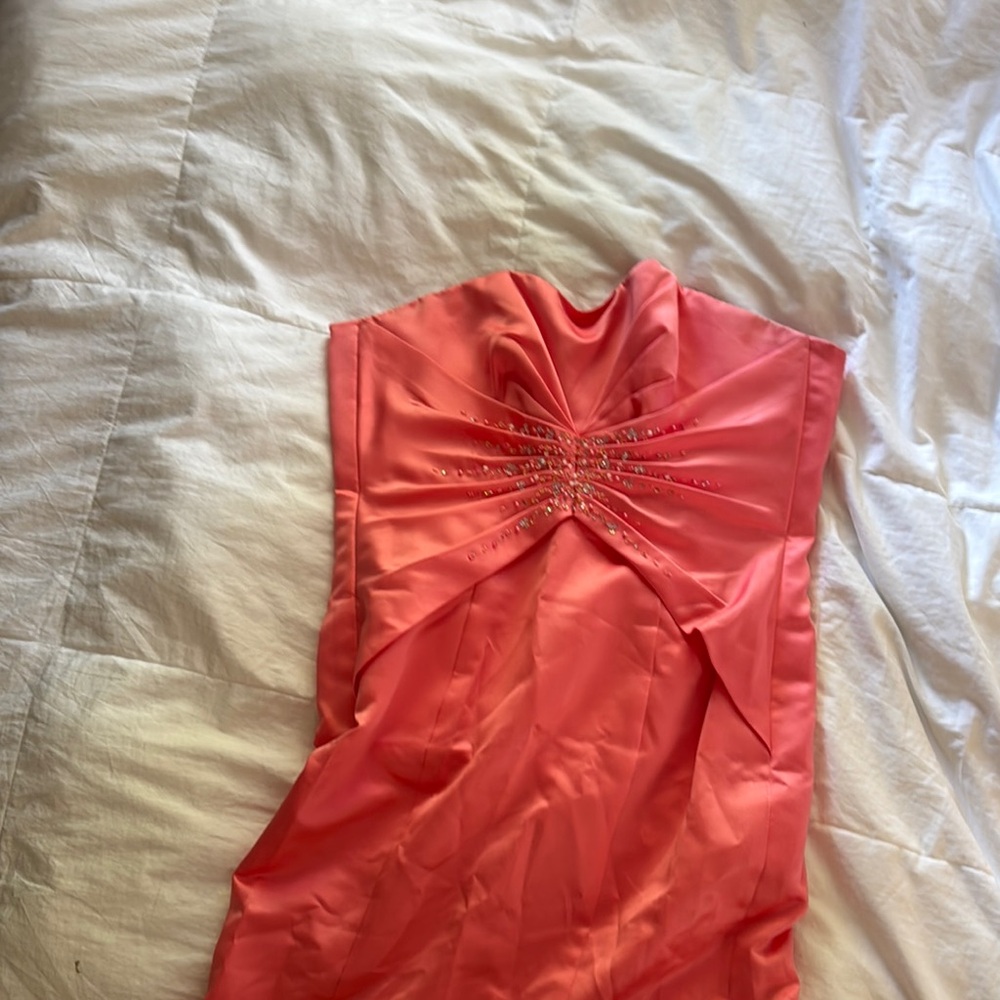 Strapless Coral Dress with Embellished Detail